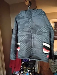 Sprayground The Journey Begins Shark Mouth Blue/Gray Camo Jacket Size Small - Picture 1 of 5