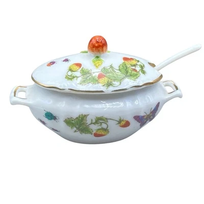 Vintage Jam Dish Floral Mini Lenwile China Ardalt Butterfly Strawberry Porcelain - Image 1 of 4