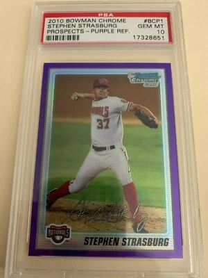 2010 Bowman Chrome Stephen Strasburg Prospects Purple-Ref. PSA 10 - Image 1 of 2