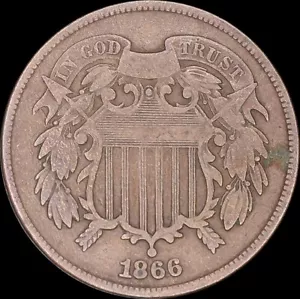 1866 2C Two-Cent Piece Uncertified Circulated - Picture 1 of 2