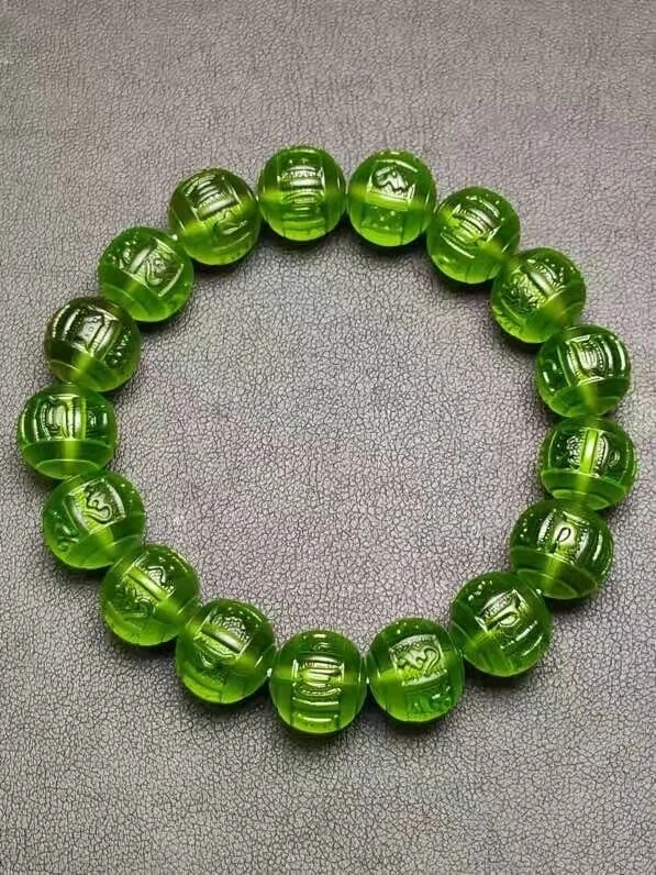 Pulsera de cuentas redondas de seis palabras verde meteorito moldavita natural genuino Foto 1 de 4