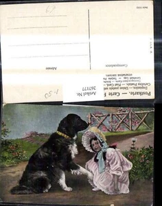 267177,Künstler Ak Tiere Hund gibt Mädchen Hut Pfote  - Bild 1 von 1