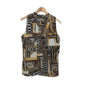 Blusa sin mangas Kaleidoscope para mujer talla M marrón dorado atado cuello cremallera lateral - Imagen 1 de 10