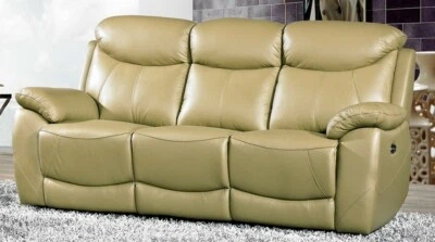 Dreisitzer Sofa Leder, hochwertiges Relaxsofa mit Verstellung, 3367-3-Ockergelb - Bild 1 von 4