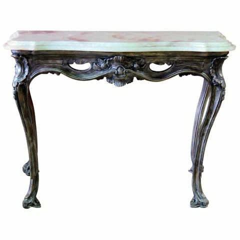 Fantastic Paint Decorated Marble Top French Louis XV Console Sofa Table C1930s Cover