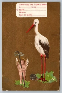 Postkarte Amor sagte dem Storch, er solle uns ein Baby zur Geburtsanzeige Kugelkette bringen - Bild 1 von 2