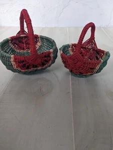 Vintage Watermelon Basket with Handle Woven Wicker Set of 2 Cottage Core Decor  - Picture 1 of 10