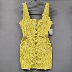 BP Denim Dress Womens Medium Yellow Daisy Button Front Mini Sundress - Picture 1 of 9