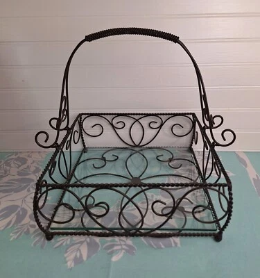 Southern Living at Home Jamestown Iron Footed Square Tray & Glass Insert VINTAGE - Image 1 of 4