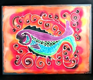 Funky Fun Fisch Batik von Trisha Ward 2009, Patterooski Kunst, 17,5" x 14" - Bild 1 von 4