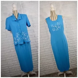 Conjunto de Vestido Vintage Periwinkle Floral Bordado 2 piezas Talla 10 - Imagen 1 de 8