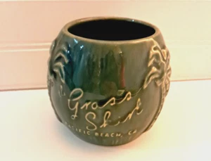Grass Skirt Tiki Mug Tiki Farm Pacific Beach CA Palm Trees Round Green 4x4 - Picture 1 of 14