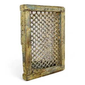 Antique Vintage Indian Metal Jali Window in Wooden Frame - Picture 1 of 5
