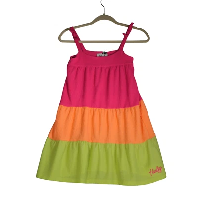 Vestido Hurley Niñas Talla M Rosa Naranja Amarillo Solero Tela Arrugada En Niveles Foto 1 de 4