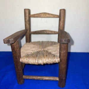 Vintage Oak Chair Straw Seat-Antique Doll Display-Estate Find - Picture 1 of 12