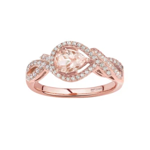 Anillo de cóctel de oro rosa natural morganita y diamante retorcido rosa - Imagen 1 de 4