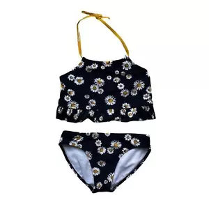 Girls S 6/6X Xhilaration Black Yellow White Sunflower Halter Ruffle Bikini Set - Picture 1 of 2