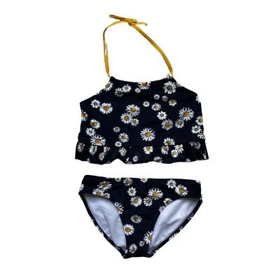 Conjunto de bikini con volantes halter girasol negro amarillo blanco Xhilaration para niñas S 6/6X  Foto 1 de 2