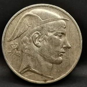 50 FRANCS SILBER 835‰ 1948 PRINZ CHARLES TYP MERKUR FRANZÖSISCHE BELGISCHE LEGENDE - Bild 1 von 2