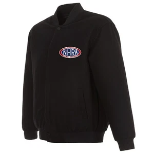 NHRA JH Design One Hit Wool Reversible Full Snap Jacket  Patch Logo Black - Picture 1 of 5