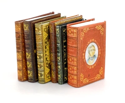 Dolls House 1:12 Scale Miniature Books, 6 x Georgian Fine Bind style Books - Image 1 of 4