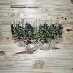 Tienshan Holiday Hostess Christmas Tree Glass Cups Tumblers - Set of 8 14 oz - Picture 1 of 15
