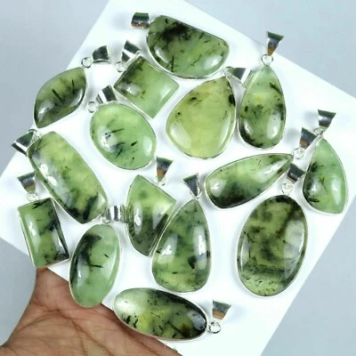 Lote de 25 colgantes de piedras preciosas de prehnita natural bisel enchapado en plata de ley 925 Foto 1 de 3