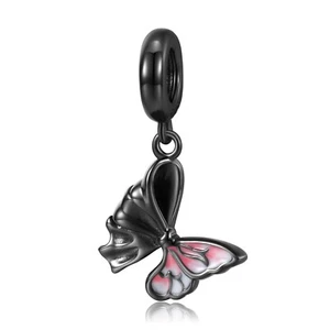 925 Sterling Silver Butterfly Bow Necklace Pendant Punk Gothic Bracelet Charm - Picture 1 of 3