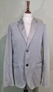 7 For All Mankind Faded Denim Contrast Collar Blazer Jacket Grey Size Medium - Picture 1 of 11