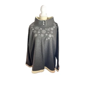 Women's XL Cozy Sherpa fleece Snowflake Pullover Cabincore Grannycore Serengeti - Picture 1 of 9