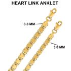 14k Solid Yellow Gold Heart Link Bracelet Anklet Chain,3.0mm Or 3.3mm - 10" Inch