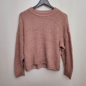 Universal Thread Womens Sweater Large PInk Crew Cable Knit Crochet Oversize Crop - Picture 1 of 8