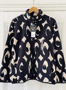 Marimekko X Uniqlo Women’s Black Ivory Geometric Print Fleece Jacket L UK 14 NEW - Picture 1 of 14