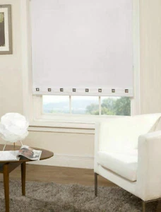 Square Eyelet White Roller Blinds Plain Fabric Trimmable Easy Fit Window Blinds - Picture 1 of 5