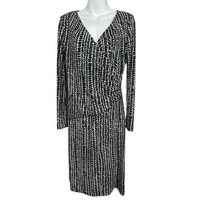 Talbots Woman Midi Surplice Dress Sz XS Black White Geometric Jersey Long Sleeve - Picture 1 of 7