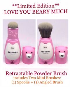 Sephora BEAR-SHAPED Retractable Powder Brush + Mini Spoolie / Brow Brush ~ PINK