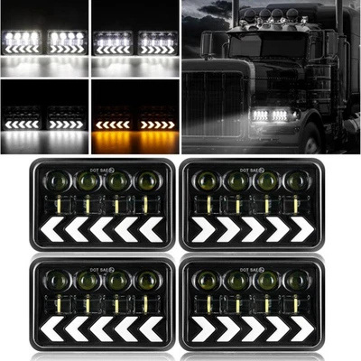 4pcs 4x6'' LED Headlights Hi/Lo w/DRL For Kenworth T800 W900 Freightliner FLD120 - Image 1 of 4