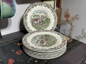 (8) Estate Find In Original Box Myotts Staffordshire Country Life Dinner Plates - Picture 1 of 10