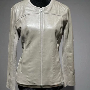 Soia & Kyo Bomberjacke taupe echt Lammleder Damen L Strickeinsätze Mäntel - Bild 1 von 8
