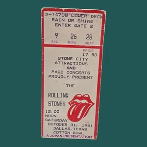 Rolling Stones Halloween 1981 Ticket Stub Cotton Bowl Dallas - Rainstorm Concert - Picture 1 of 3