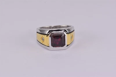 Two Tone Sterling Silver Red Lab Ruby Cubic Zirconia Accent Band Ring 925 Sz: 11 - Image 1 of 4