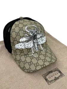 Gucci GG Monogram Insect Print Mesh Baseball Cap Hat Beige Size M - Picture 1 of 14