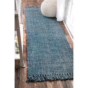 nuLOOM 2'6" x 12' Daniela Jute Tassel Hand Woven Area Rug Blue Solid Chunky F... - Picture 1 of 9