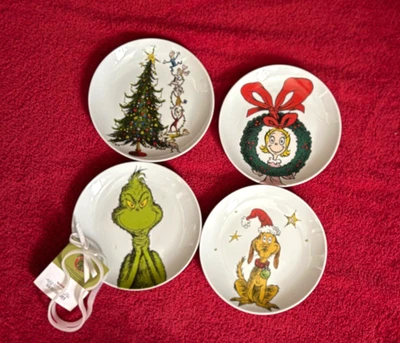ZRIKE 4 SET GRINCH 6" PLATES DR. SEUSS MAX TREE CINDY CHRISTMAS APPETIZER DESSERT NEW