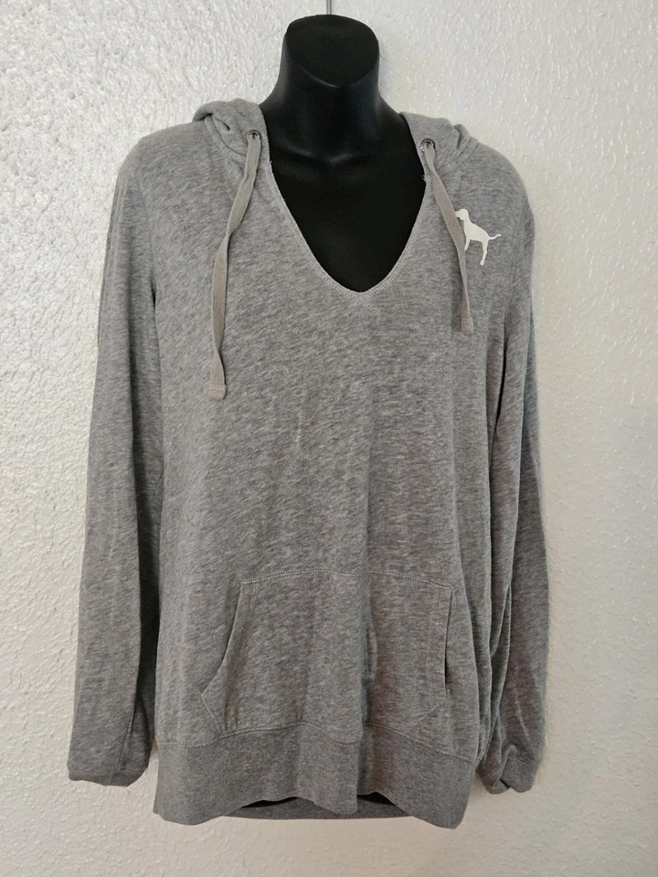 Victoria Secret ROSA Sudadera con Capucha Mujer Talla M Gris Canguro Bolsillo AMOR ROSA Foto 1 de 4