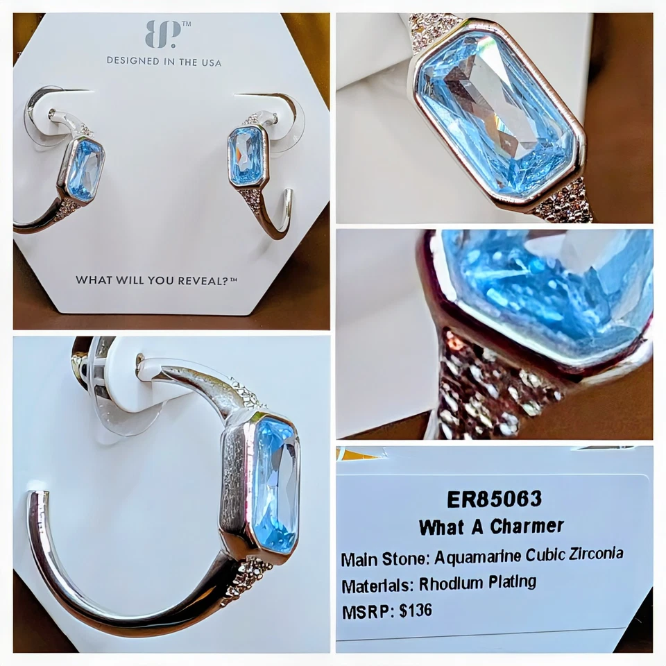 Bomb Party What A Charmer Hoops LC aguamarina circonita cúbica rodio Foto 1 de 1