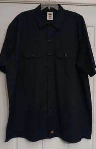 Dickies Short Sleeve Work Shirt Mens Size 2XL Navy Blue Button Up 2 Pockets - Picture 1 of 4