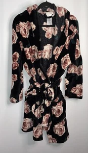 Pottery Barn EMILY & MERITT Robe Black Pink Roses Floral Hooded One Size Teen - Picture 1 of 9