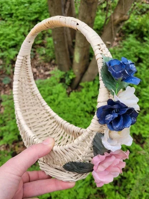 Vintage Wicker Twig Wood Woven Flower Basket Country Cottagecore 80's 90's Y2k — 第 1/4 张图片