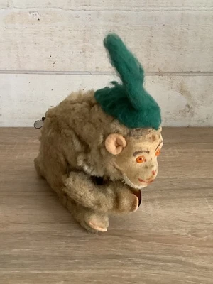 jouet mécanique ancien original: "Singe aux cymbales" en tôle et peluche - Photo 1/4